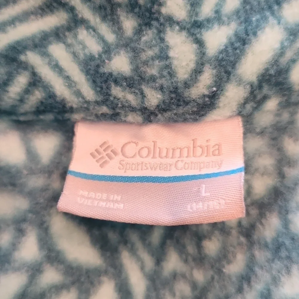 Columbia blue green fleece zip up jacket large 14 16